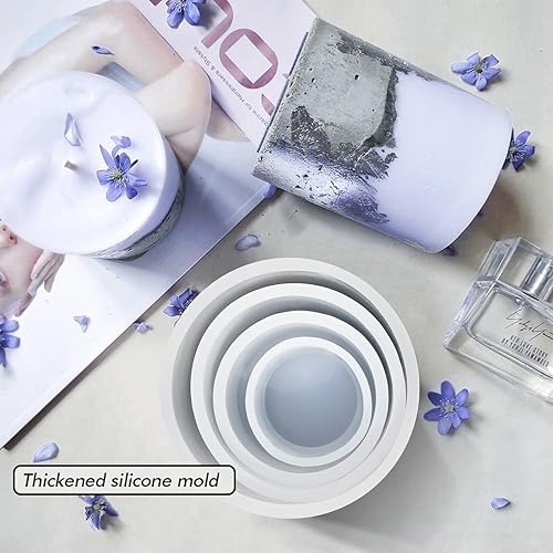 Vista 4 de Moldes de vela cilíndrica para hacer velas, 4 moldes de silicona de fundición de pilar para fundición de resina, jabón, espécimen de flores, Moldes