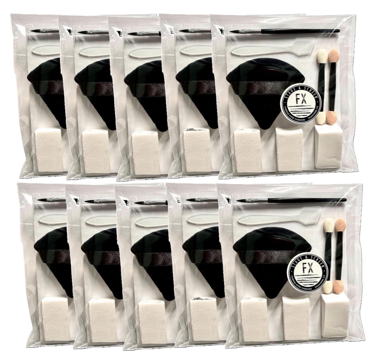 10 PACK of 8-Piece Disposable Makeup Applicator Kit for Theater, Stage & Classroom Use. Individually Wrapped. Single-Use Theater Classroom Supplies-Drama Departments,Cosmetology,Stage Productions