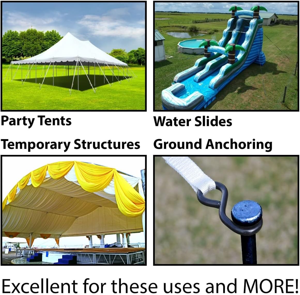Single Head Metal Tent Stakes Heavy Duty Steel Ground Stake, Versatile Spikes to Anchor Commercial Inflatables, Event Party Tents, and Outdoor Camping Shelters, 1 x 36 Inch, 25 Pack