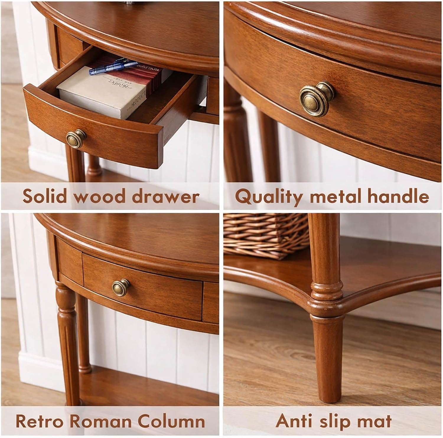 Half Moon Console Table Solid Wood Vintage Entryway Table with Storage Drawer Small Hallway Table for Entryway Half Round Foyer Tables Walnut Entry Way Tables For Entrance (Cherry, W-23.6")