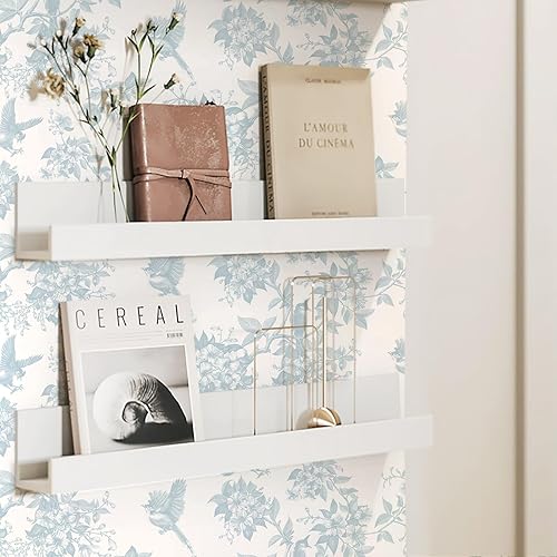 Miniatura 6 de Dimoon Papel tapiz floral de 236 x 16.1 pulgadas, diseño floral, para despegar y pegar, papel de contacto con pájaros, hojas de flores blancas y