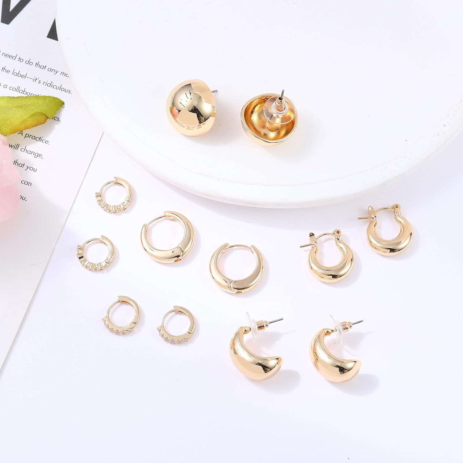 6 Pairs Gold Hoop Earrings for Women, 14K Gold Plated Chunky Huggie Hoop Earrings Set Hypoallergenic, Lightweight Twisted Open Hoops Jewelry for Christmas/Birthday Gifts. - Image 5
