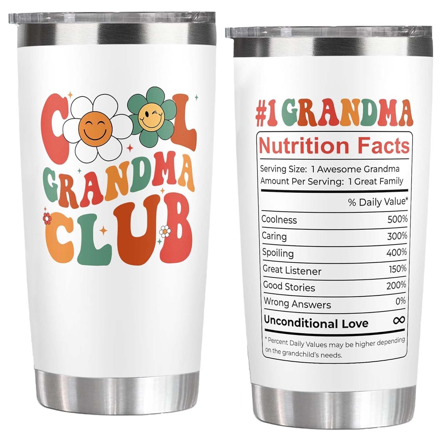 Grandma Gifts - Birthday Gifts for Grandma - Mothers Day, Christmas Gift Ideas for Grandmother from Grandchildren, Granddaughter, Grandson, Grandkids - 20 Oz Stainless Steel 2-Sided Tumbler