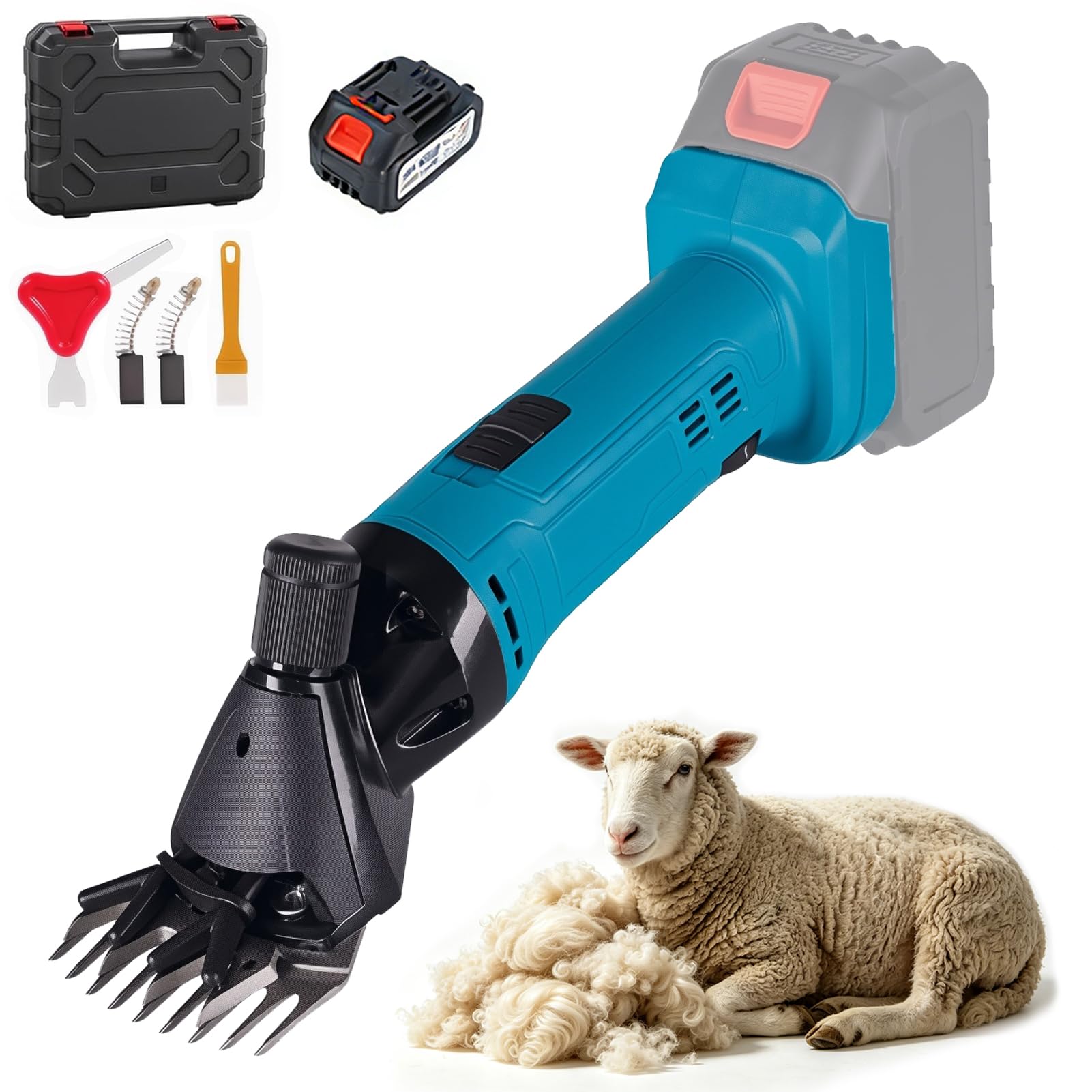 Esquiladora Eléctrica 600W, Máquina Esquiladora Inalámbrica de 13 Dientes con 6 Velocidades Ajustables y 2 Baterías, Cortadora de Lana para Ovejas, Cabras, Ganado y Otros Animales de Granja 1 Battery