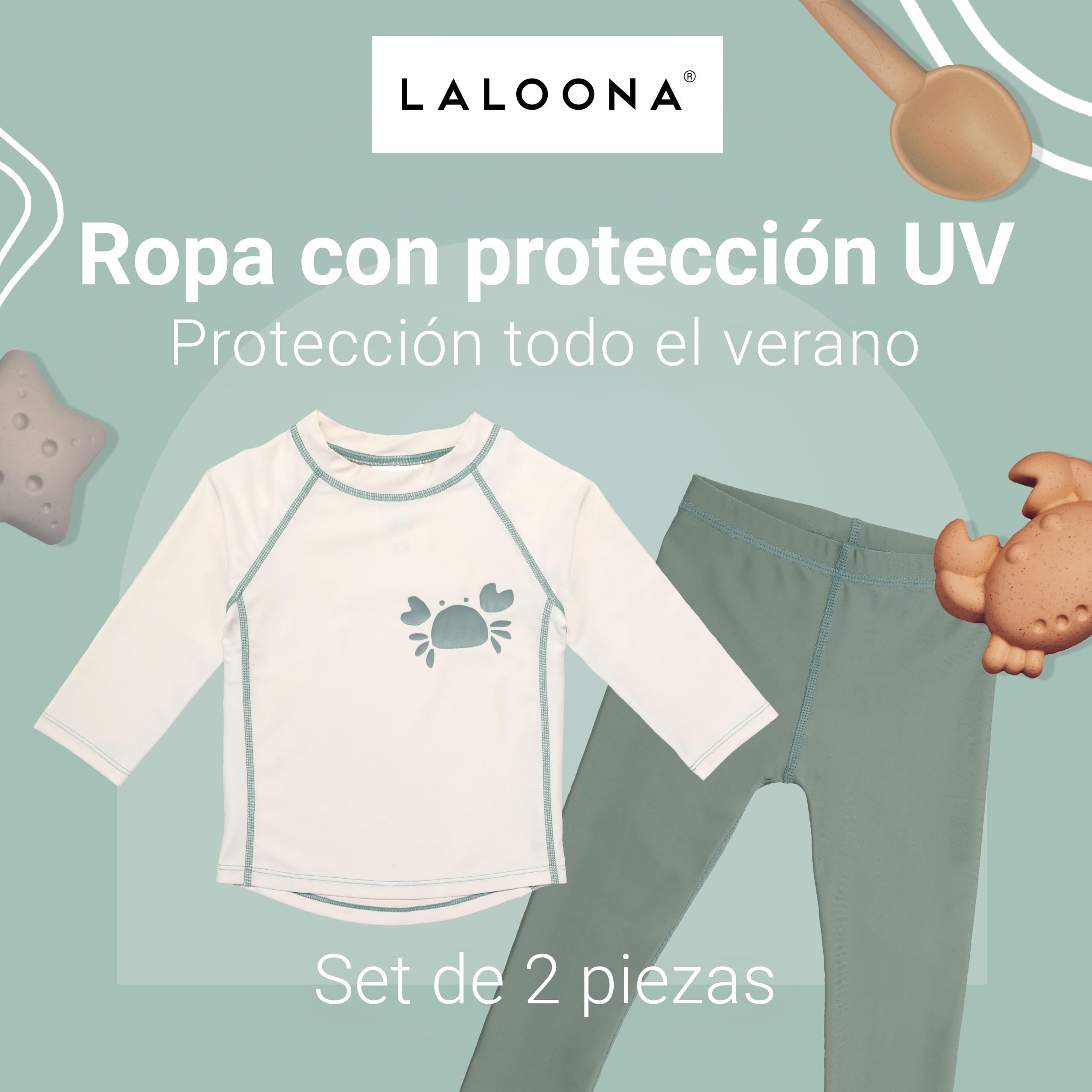 LaLoona Bañador Bebe UPF 80+ 2 Piezas - Ropa Playa Infantil con Camiseta UV y Pantalon - Traje Baño Resistente al Cloro Playa y Piscina - Secado Rapido -Certificado Oeko Tex