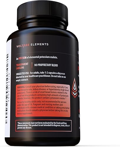 Miniatura 9 de Voltage Elements Malato de potasio 1389 mg - Producción de ATP y energía celular, equilibrio electrolítico - Potasio elemental 500 mg (240 cápsulas)
