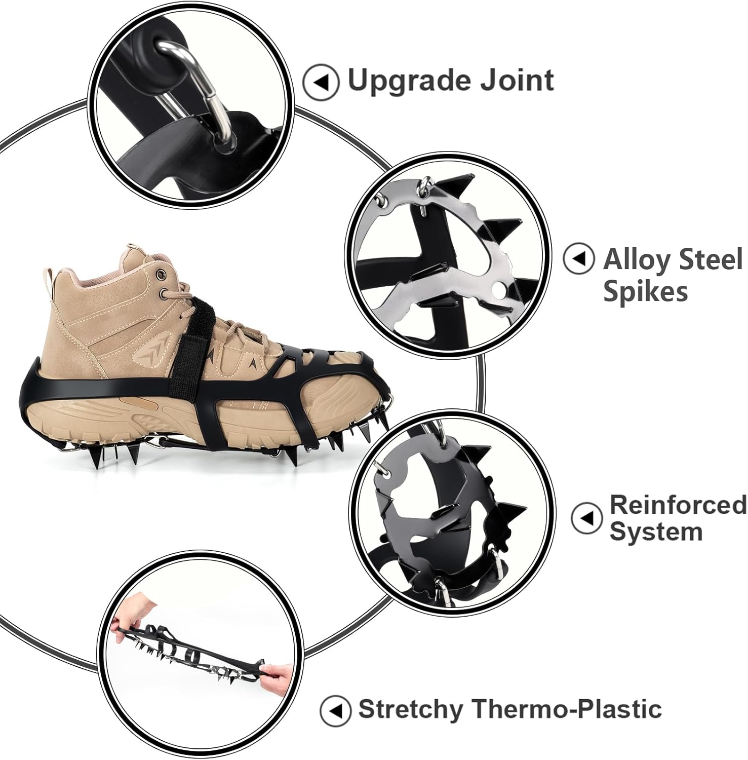 Crampons for Shoes Boots, 18 Spikes Ice Cleats for Women Men, Traction Ice Snow Grip with Alloy Steel Spikes, Heavy Duty Anti-Slip Safe Protect for Walking Hiking Fishing Climbing Shoveling