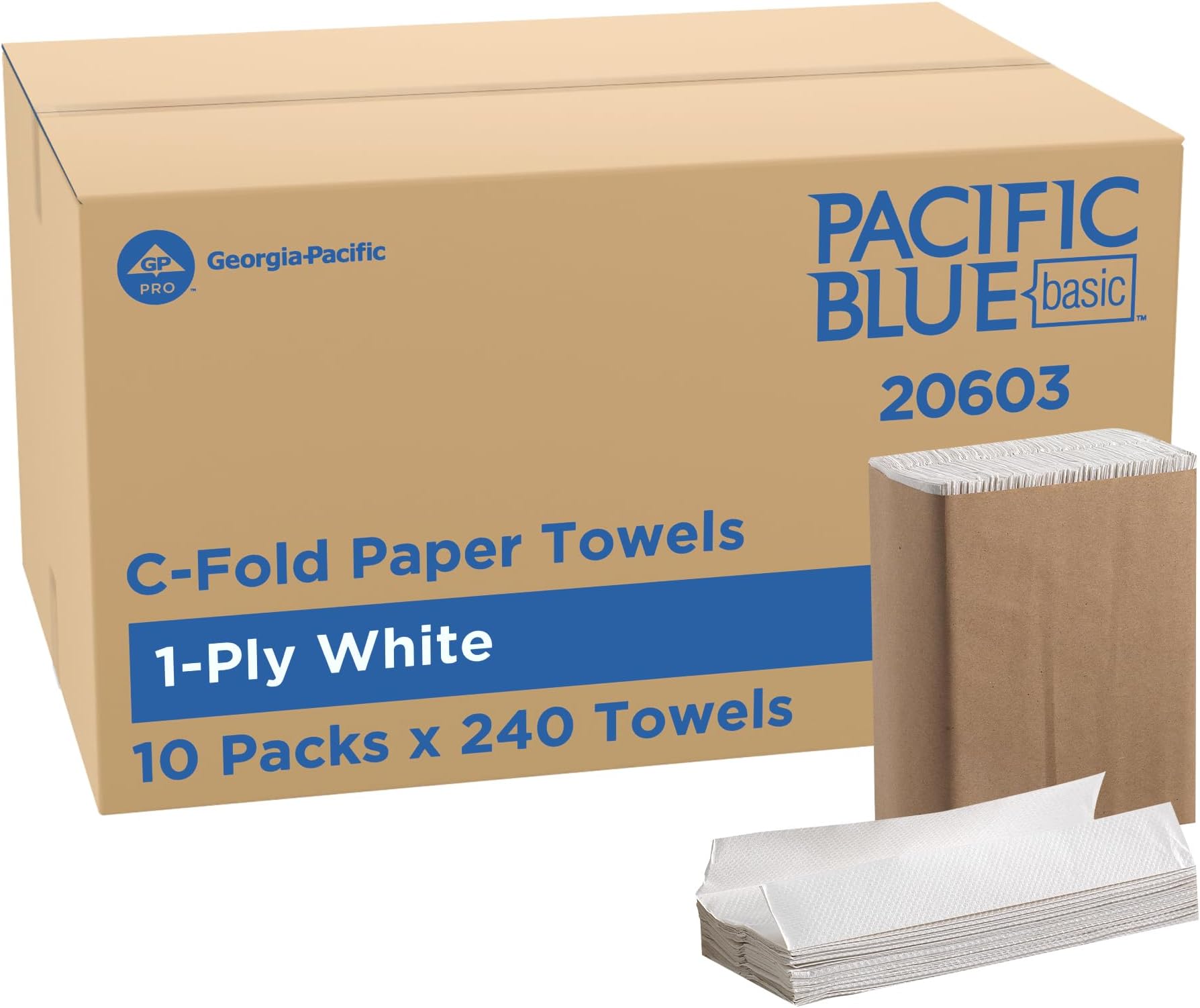 Pacific Blue Basic‚ C-Fold Paper Towels by GP PRO, White, 20603, 240 Towels per Pack, 10 Packs
