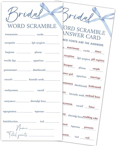 Miniatura 7 de Juegos de fiesta de boda con lazo azul, juegos de boda para 25 invitados, tarjetas de fiesta de compromiso, suministros de fiesta de compromiso y