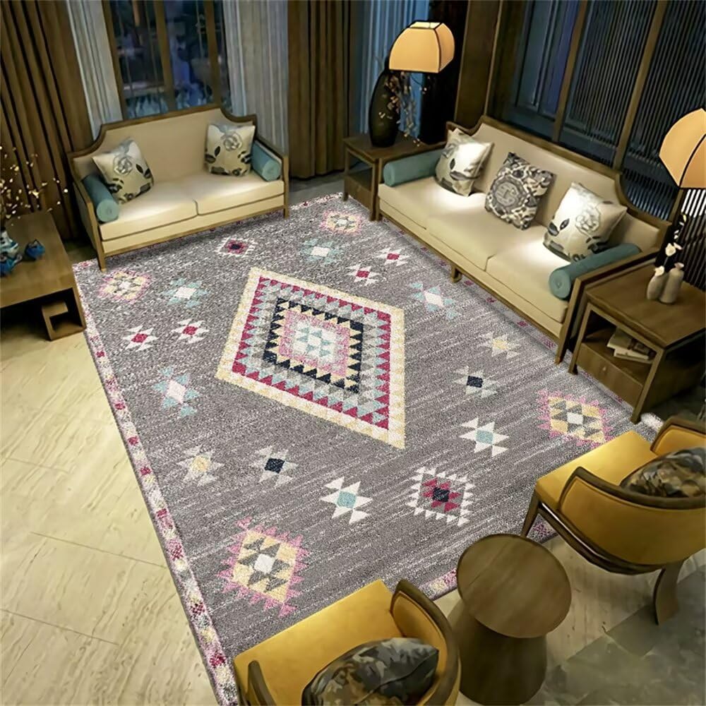 Tapis lavable doux pour chambre d'enfant avec motif geometrique gris