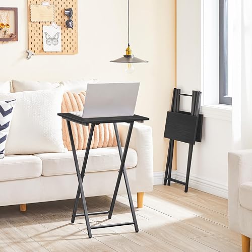 Miniatura 13 de HOOBRO Mesa plegable para TV, bandeja de TV de madera, mesa auxiliar portátil para sofá, mesa auxiliar industrial para aperitivos para espacios café