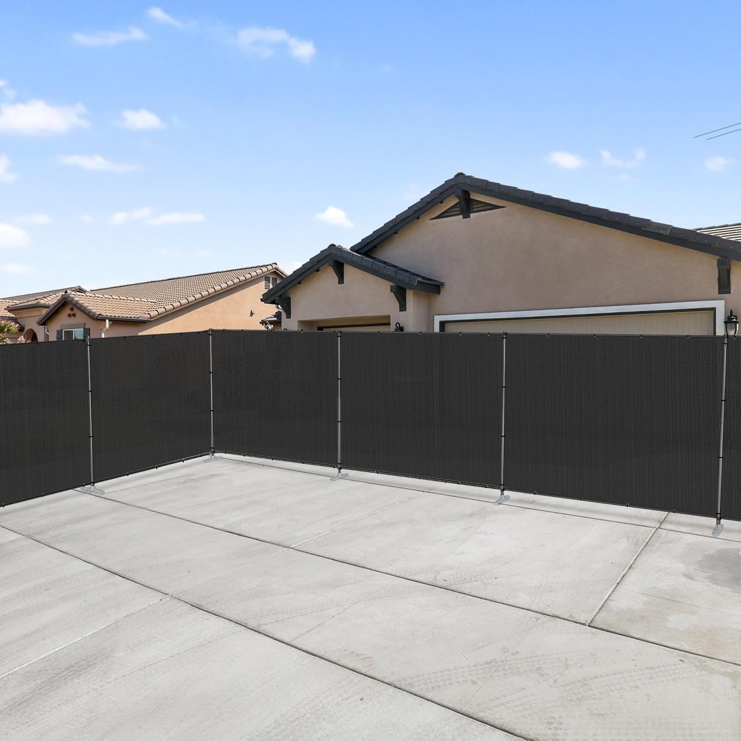 Patio 6' x 12' Outdoor Privacy Screen Freestanding Temporary Fence Panels Net Cover with Metal Poles for Outside Backyard Pool Garden Air Conditioner Fencing, Black