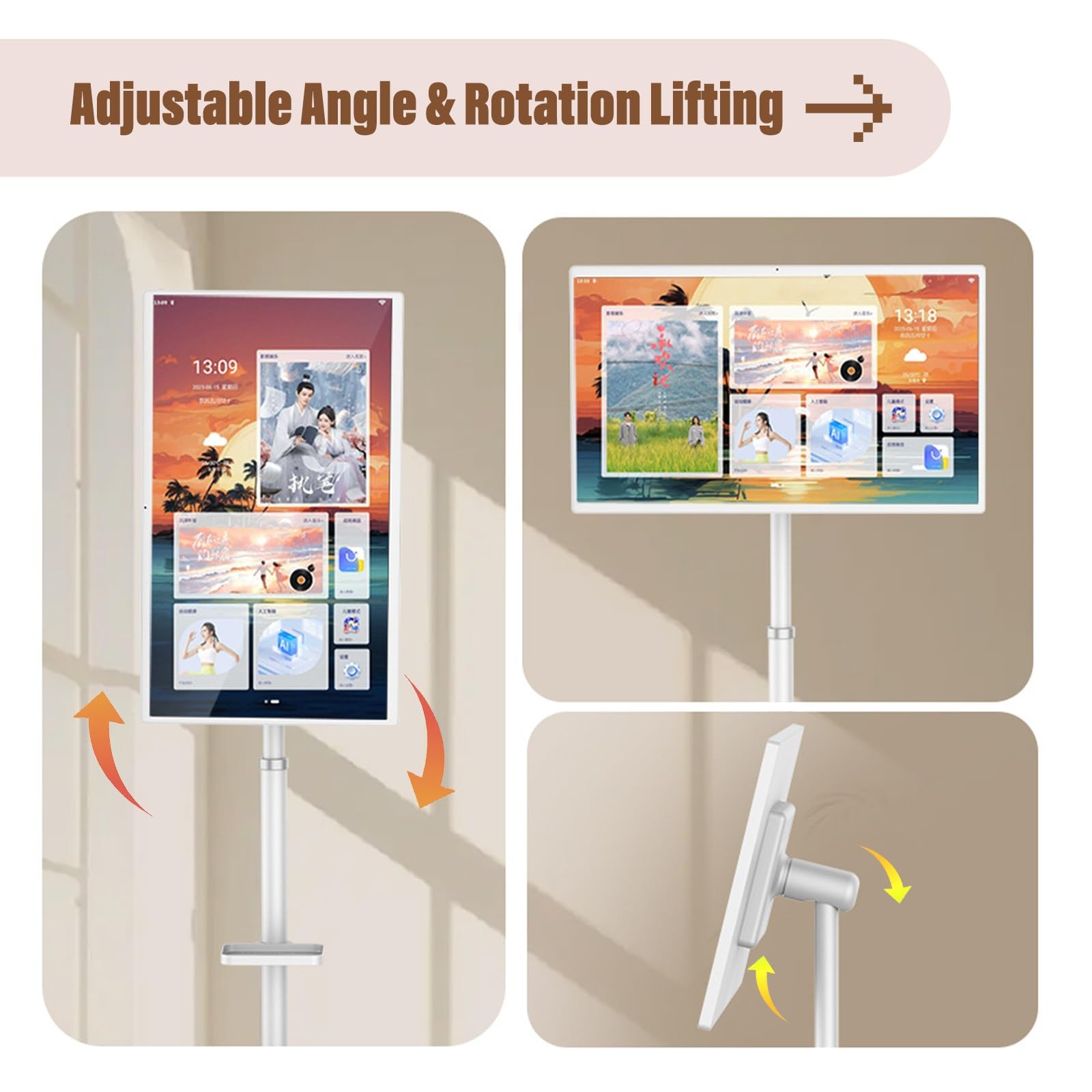 TV Portable pour Extérieur 32 Pouces, TV sur roulettes, Android Smart Screen, Portable Display with Battery, pour Visioconférence Et Présentations