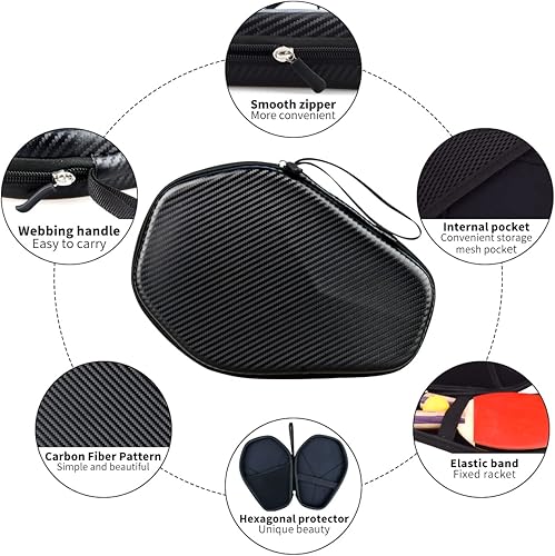 Miniatura 2 de Funda hexagonal de ping-pong, protector rígido para 2 raquetas de tenis de mesa de mango largo, impermeable y a prueba de caídas, diseño ligero y
