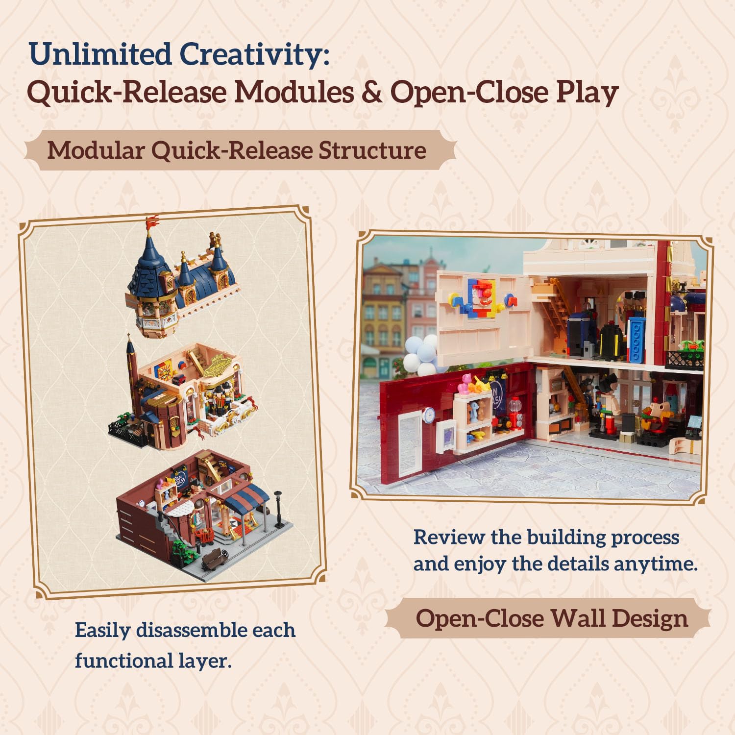 PANTASY Spielzeugladen Baukasten für Erwachsene, Europäisches Schloss im Modular Street Scene Design, Sammler-Architektur Bauset mit Nussknacker-Bühne, Arcade, Balkon, Dachspielplatz & Minifiguren