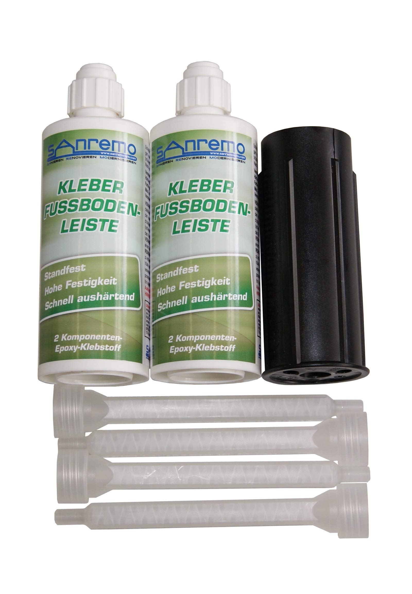 FUSSBODENLEISTE KLEBER 280ml + 4 Mischdüsen + Auspressstössel 2-Komponenten 15 Min. Epoxy Kleber