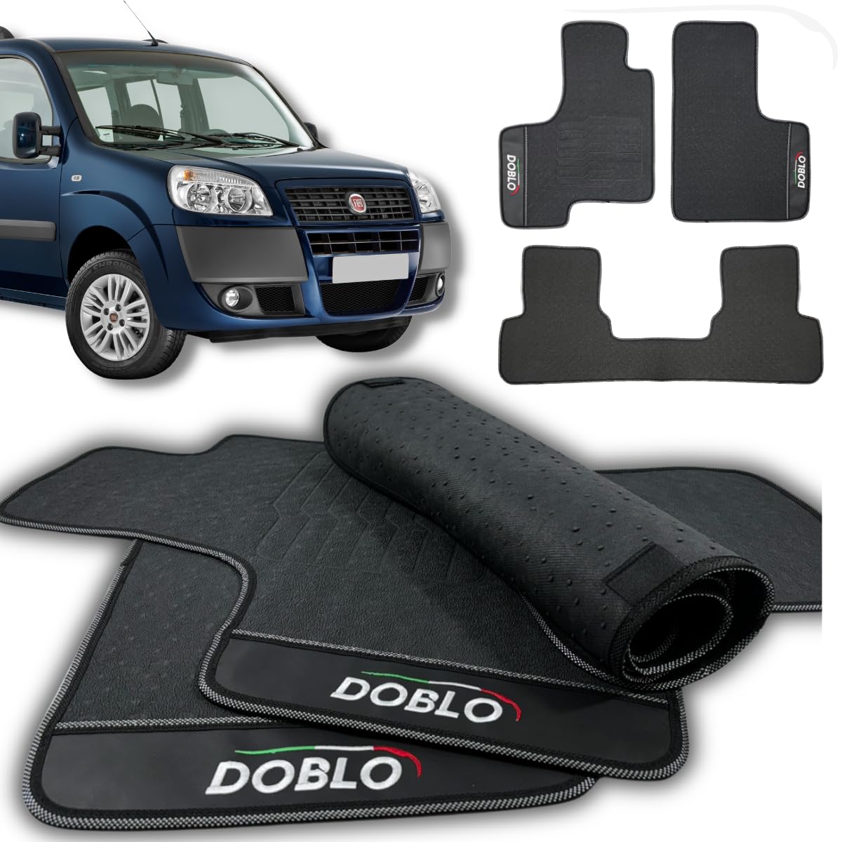Jogo de Tapetes Automotivos Emborrachados para Doblo 2008-2009 - 2010-2011 - 2012-2013 -