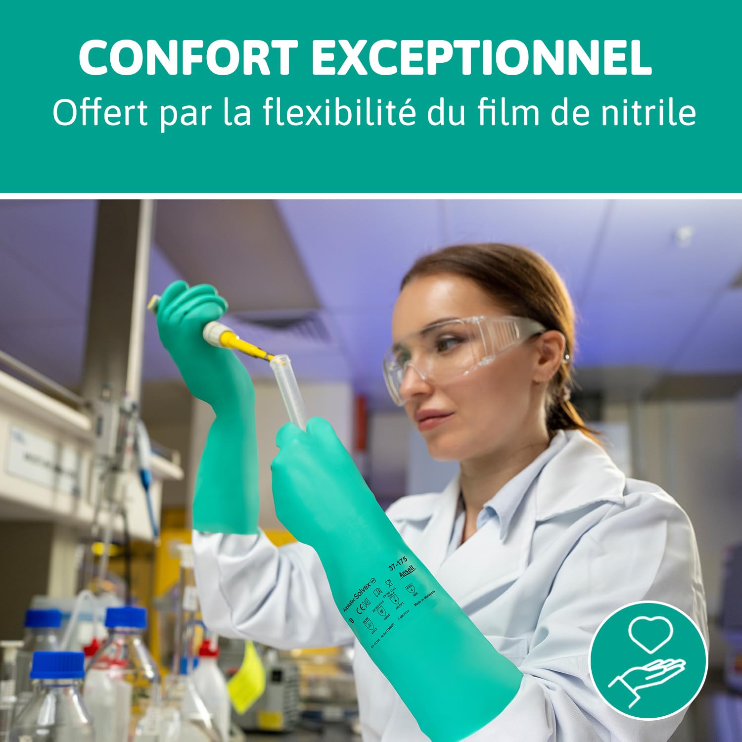 Ansell AlphaTec 37-675, Gants en nitrile résistant aux produits chimiques, Gants de travail imperméables, Gants de protection sans latex, Alimentation et nettoyage, Verts, Gants nitrile 2XL 12 paires