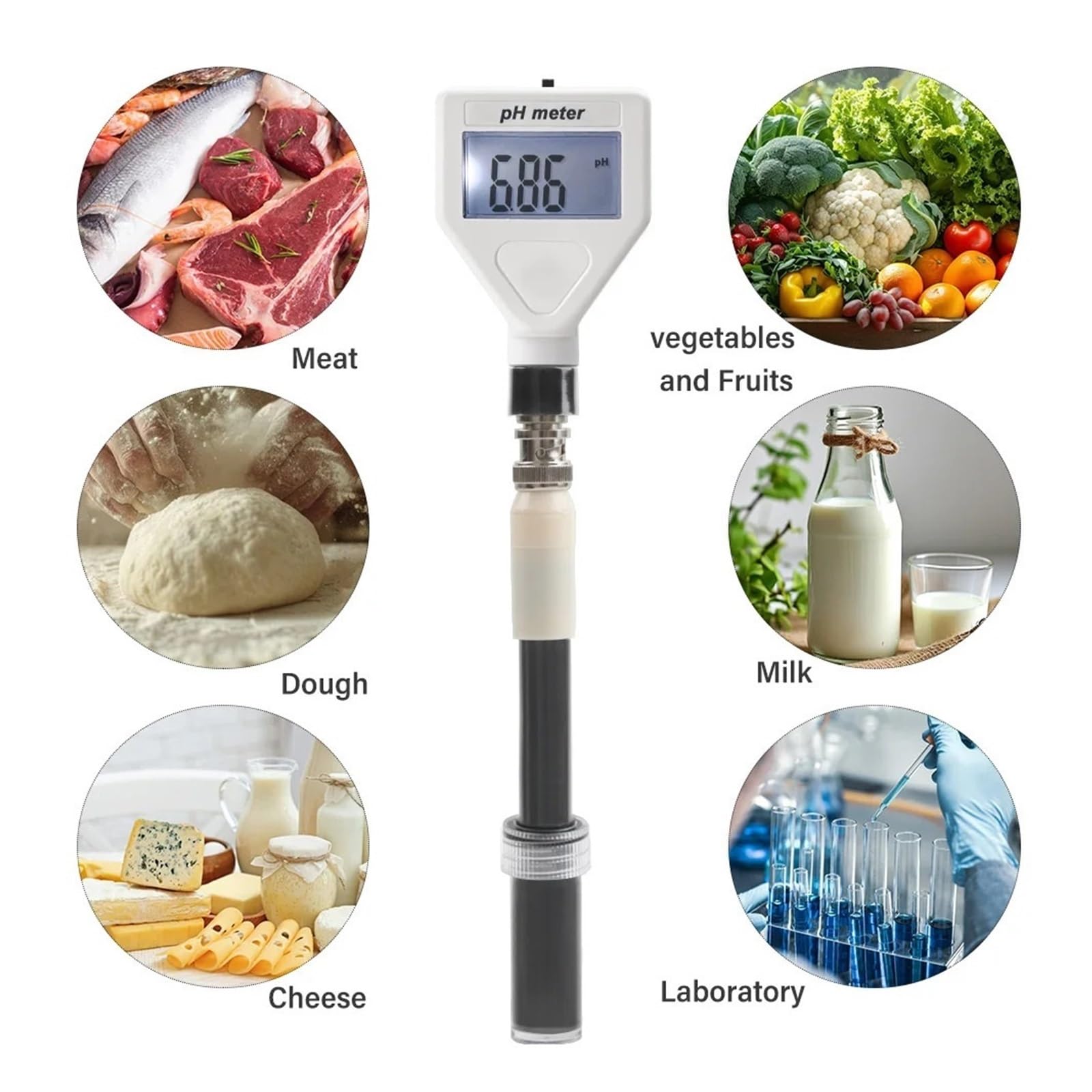 Medidor de humedad del suelo, Medidor digital de pH for alimentos con sonda plana de alta precisión for masa, carne, queso y agua potable. Para jardinería y agricultura