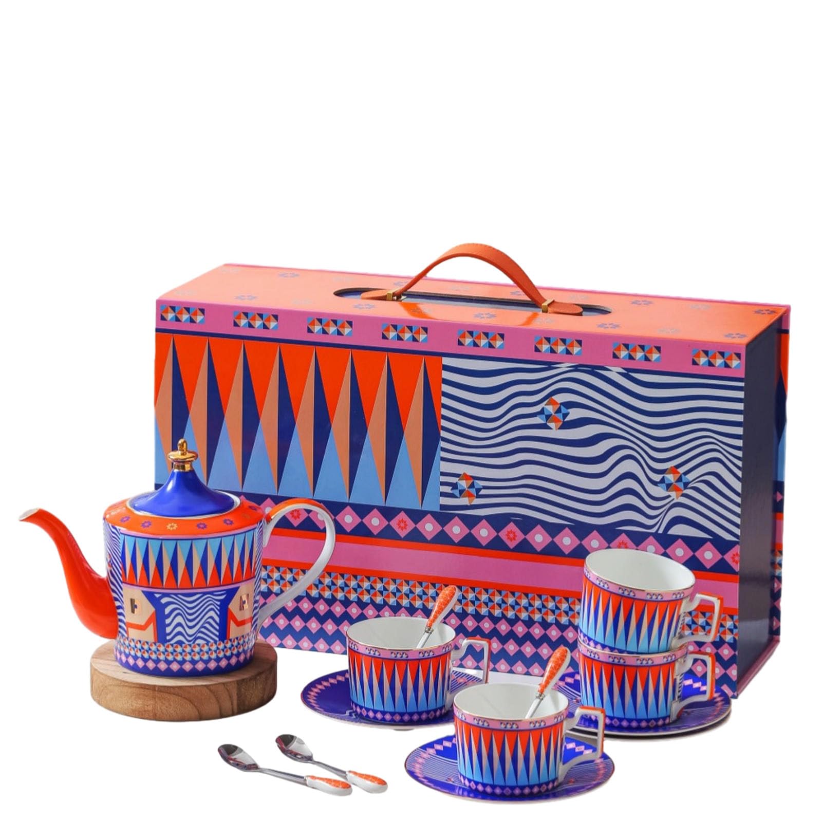 Taza de café de porcelana china creativa y personalizada, taza y platillo de cerámica para té de la tarde en casa, 1 olla, 4 tazas, 4 platillos, 4 cucharas, Knight Voyage, juego de caja