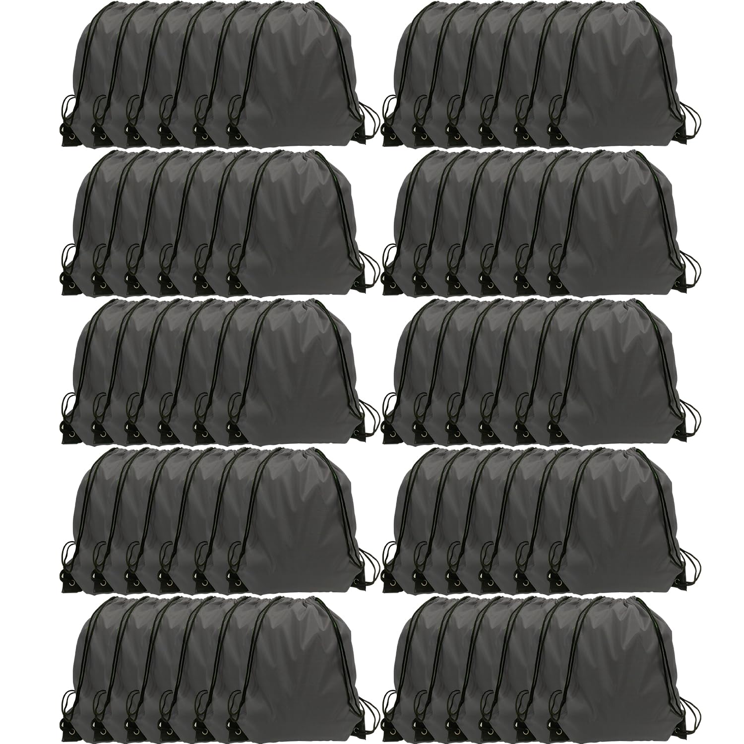 GoodtoU Drawstring Bags, Drawstring Nylon Backpack Draw String Bags Pack Bulk Cinch Sack for Sport, Traveling, Team (60Pcs, Grey)
