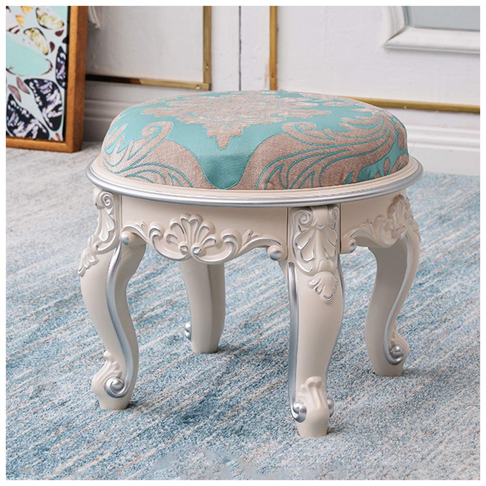 Repose-pieds rond rembourré avec 4 pieds stables en bois vintage