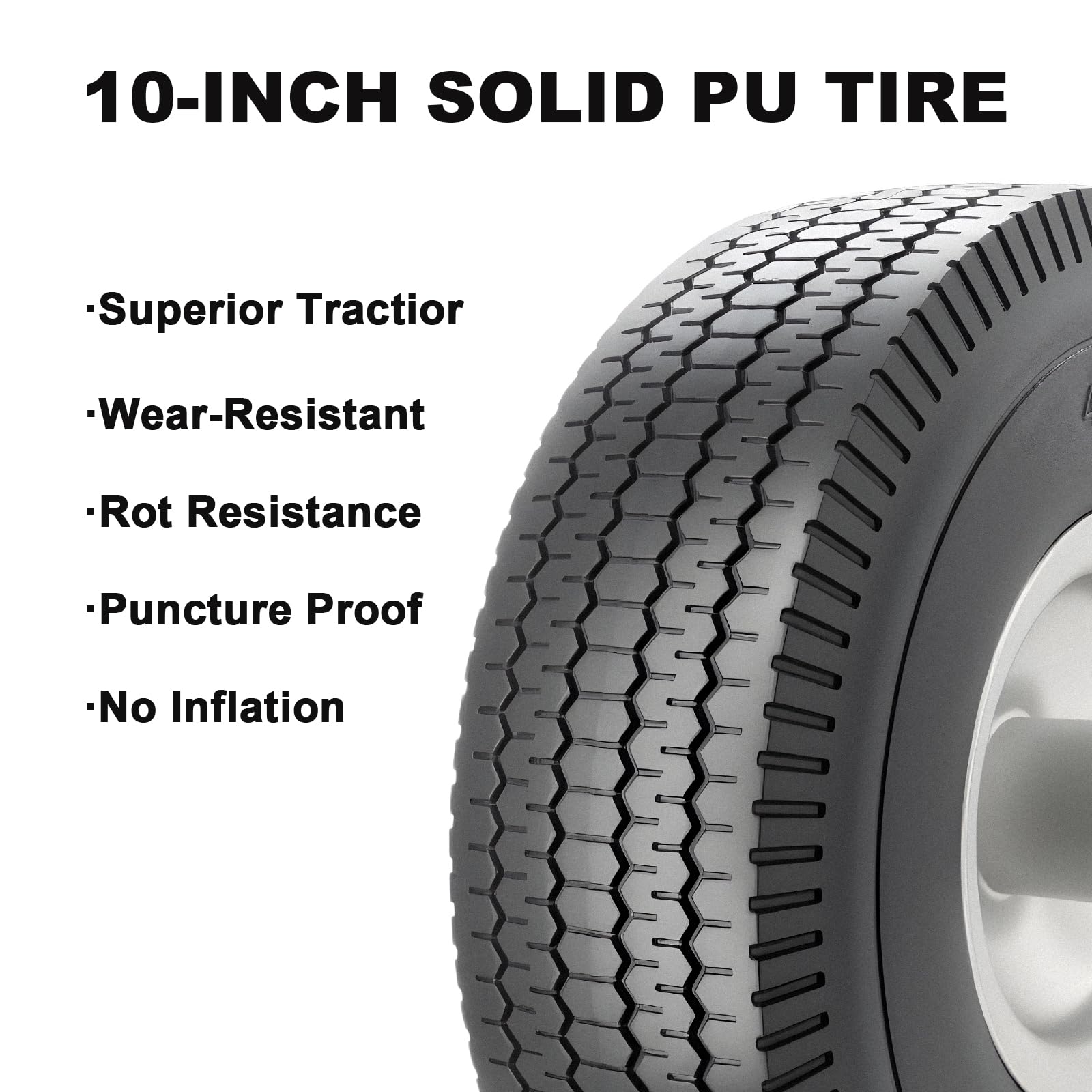 Ruota di ricambio per pneumatici senza piatta, in plastica nera, 10,4/8,5-10,2 cm, confezione da 2, per Gorilla Cart, carrelli a mano, carrelli, carriole