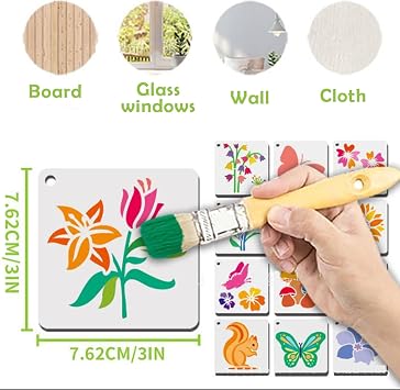 Pack of 128 Reusable Plastic Stencils Templates Stencil Reusable Plastic Templates Flowers Stencils Small Painting Set Stencils Set for Scrapbooking Wood Furniture Canvas Decoration