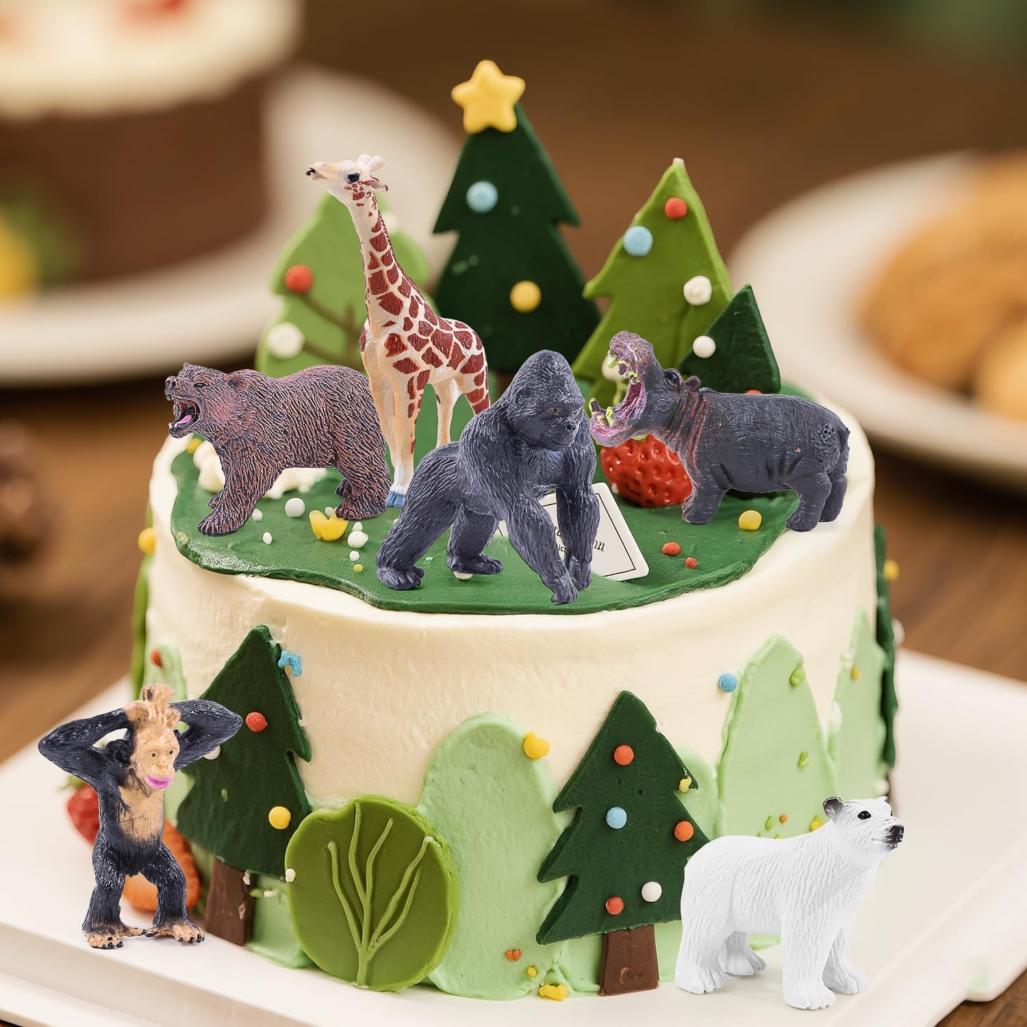 SIENON 12pcs Wild Animals Figure Toys with Cards, Plastic Realistic Zoo Jungle Safari Figurines with Elephant Lion Giraffe Bear Gorilla Hippo for Kids Educational Learning Party Favors Cake Decoration