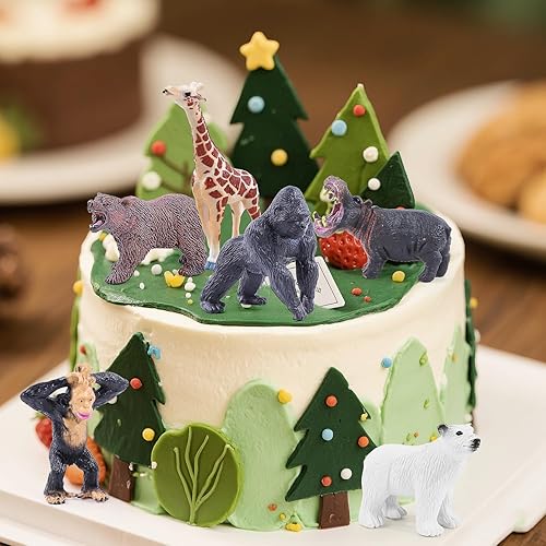 Miniatura 4 de SIENON 12 figuras de animales de safari con tarjetas flash, figuras realistas de plástico de zoológico salvaje con elefante, león, jirafa, oso,