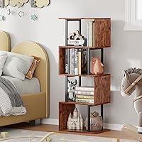 Vista 5 de Furologee 5 Tier Bookshelf, S Shaped Geometric Bookcase, Narrow Freestanding Display Shelves, Modern Wood Decorative Storage Rack for Bedroom