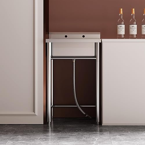 Miniatura 5 de Fregadero de cocina de acero inoxidable, fregadero utilitario de 21 x 21 x 33 pulgadas con grifo extraíble, grifo de agua caliente y fría, cuenco