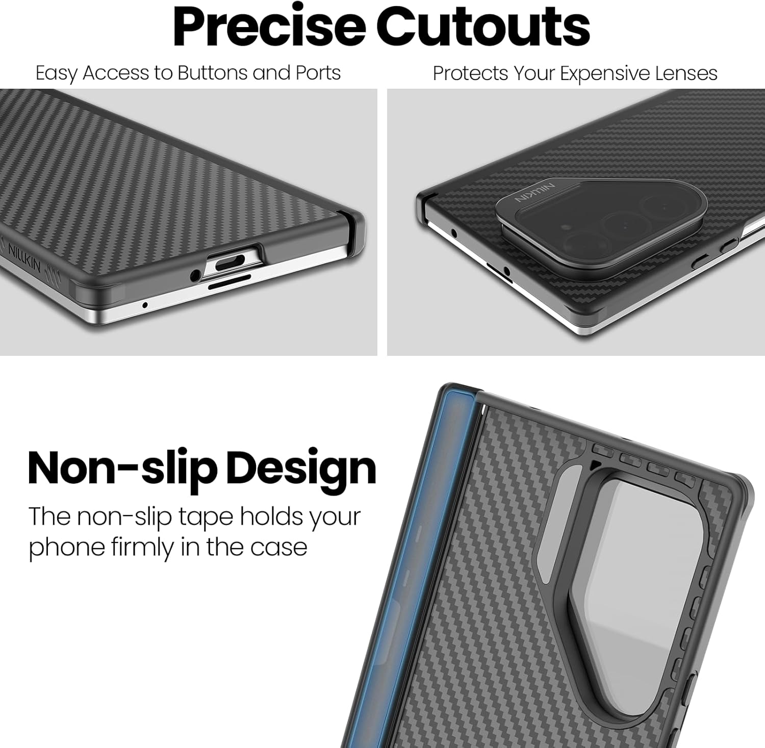 Nillkin CarboProp for Z Fold 7 Case with Camera Cover, Fit for MagSafe, Upgraded Full Camera Protection with Kickstand, Slim & Light, Hinge Protection, Anti Yellowing, Half-Wrap Case Black