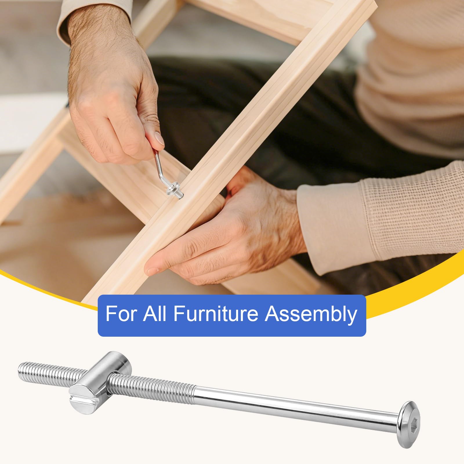 Kit de 60 tornillos para muebles con tuercas cilíndricas (Set B) incluye tuercas simétricas transversales M6x13/15/20mm y tornillos M6x60/70/120mm (10 cada) Tornillos casquillo para bricolaje