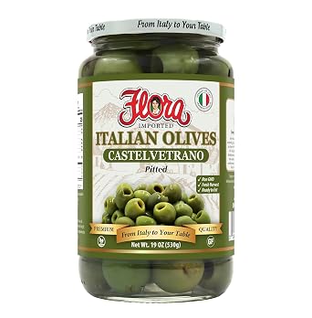 Flora Foods Italian Olives Castelvetrano Pitted | Sicilian Olives | 19 oz 530g | 100% Italian | All Natural | Non GMO | Fresh Harvest