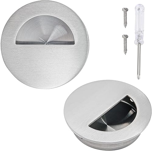 2 tiradores redondos ocultos para puerta, de acero inoxidable, empotrados, para puerta corrediza, para puerta de granero, tiradores de armario con
