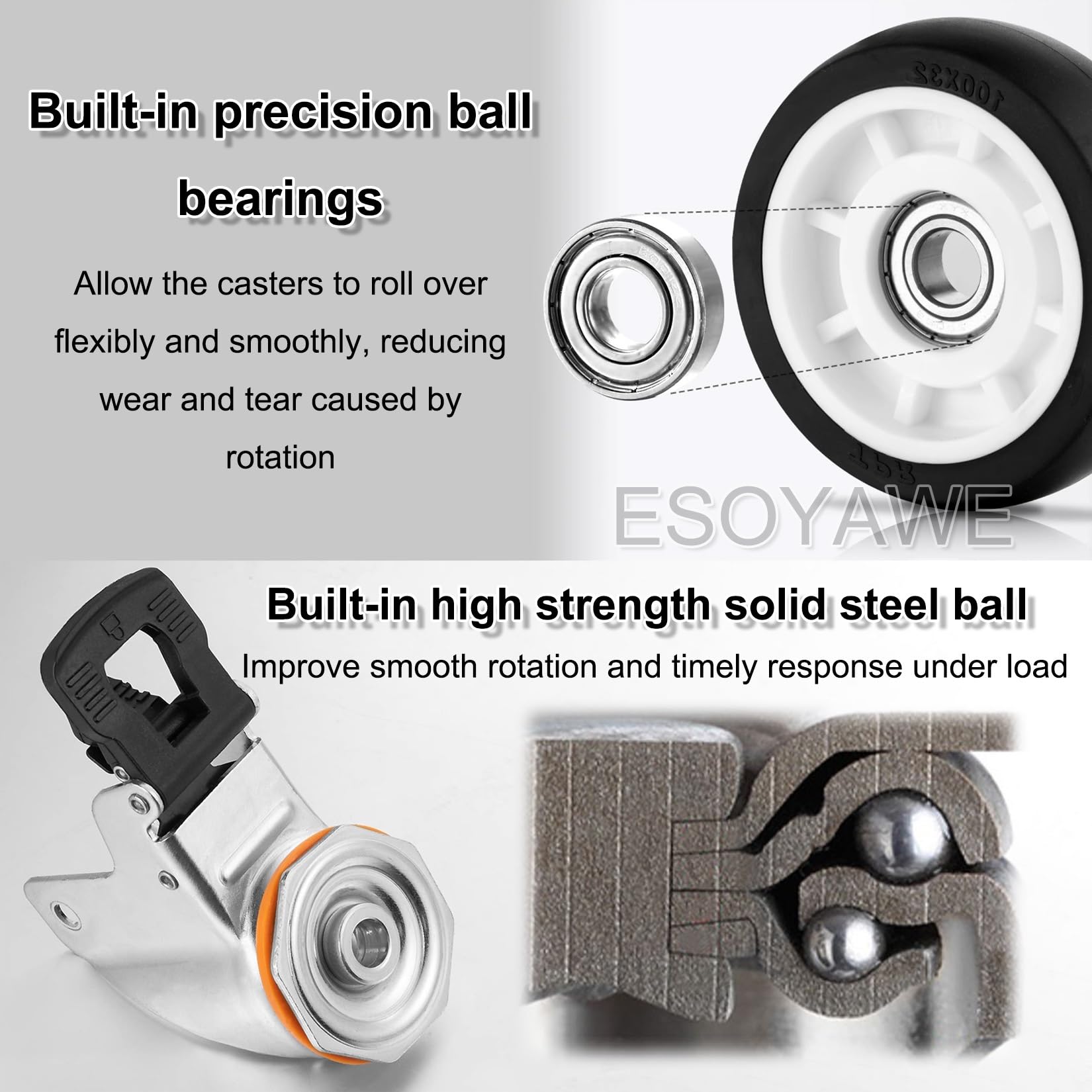 Lenkrollen Möbelrollen 4er-Set, 3 4 5 Zoll leise TPR-Gummirollen, M12-Ersatzrollen mit oberem Loch, for Karren, Möbel, Transportwagen, Werkbänke(Swivel,125mm/5in)