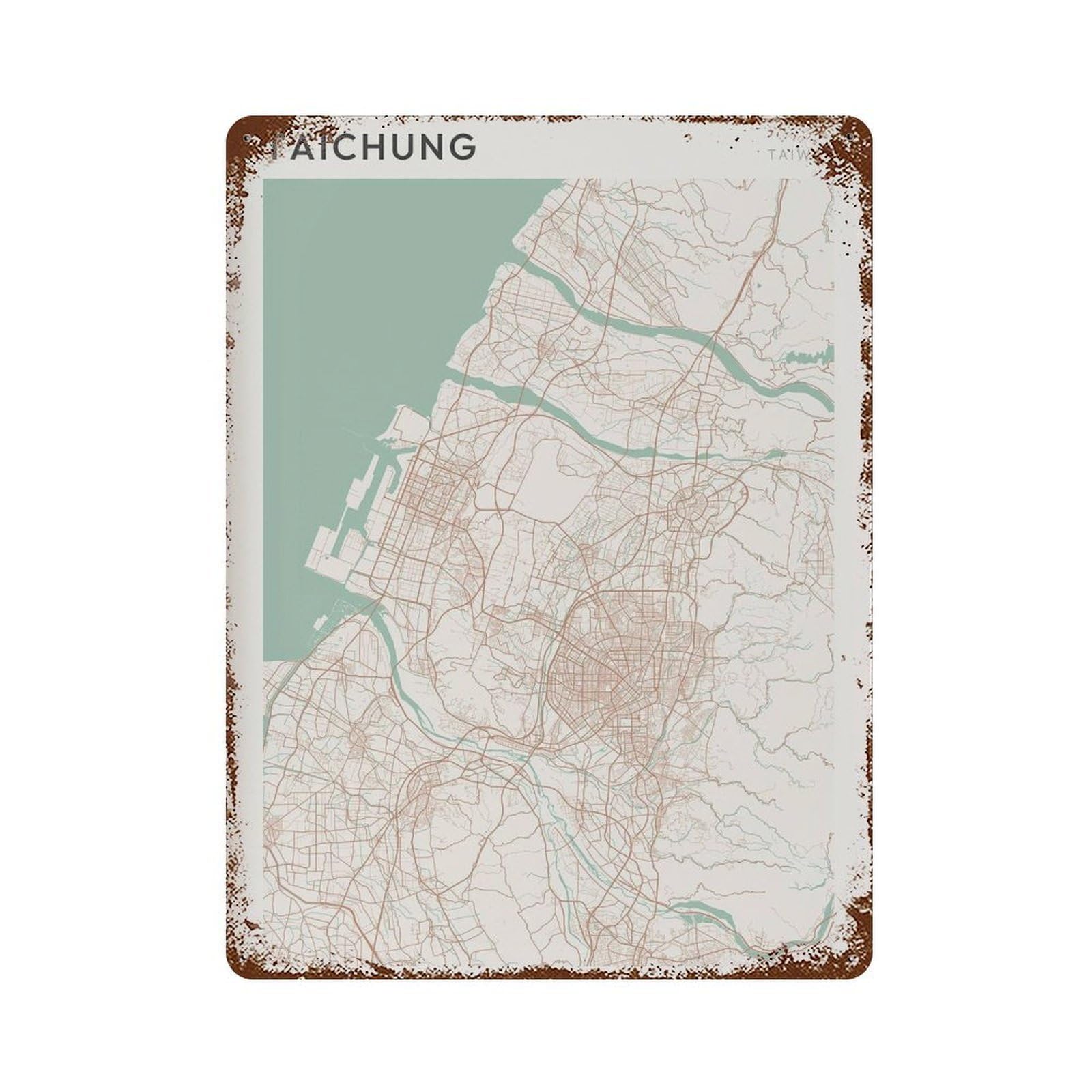 xiaoxiaoshen Taichung Map Taiwan Travel Gift Minimalist Wall Decor Art Metal Tin Poster Modern Home Decor Art Home Bar Shop Decorations Vintage Sign 40x30cm