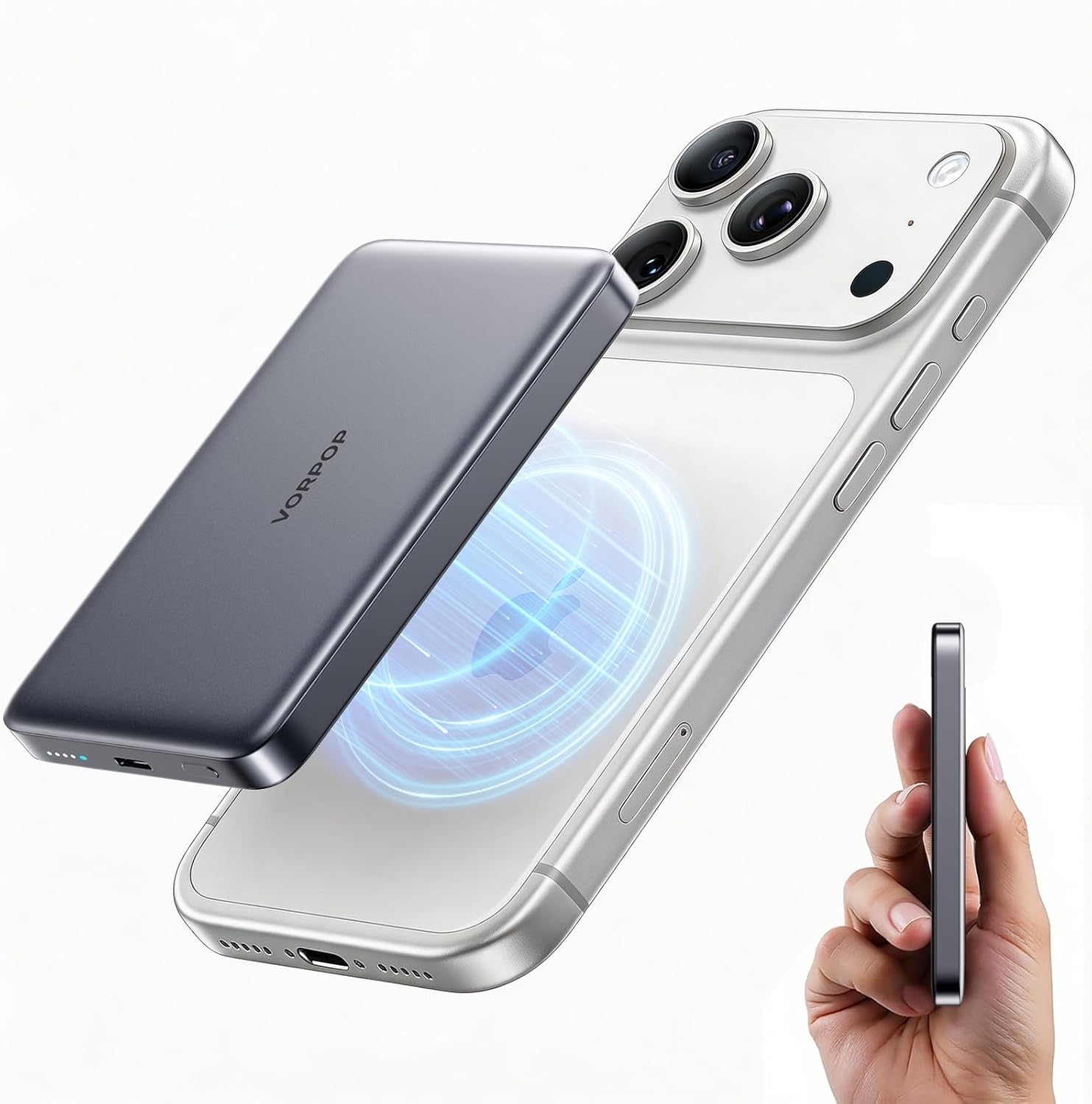Portable Charger for iPhone, 0.5" Ultra-Slim Magnetic Power Bank, 10,000mAh Fast Charging with USB C Cable, Magsafe Wireless Battery Pack for iPhone 17/16/15/14/13/12 Series Travel Essentials