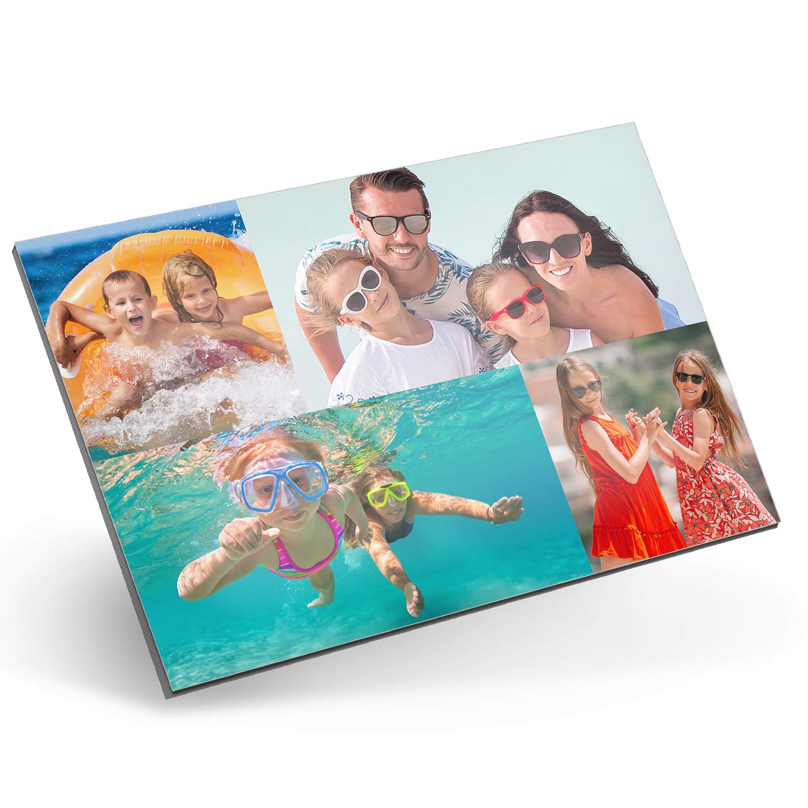 Hairyworm Personalised Wall Art, A3 Landscape (H:297mm x W:422mm) Metal Plaque with High-Definition Print, Customise with Four image Collage, Two Large and 2 Small Photos, Borderless Layout B