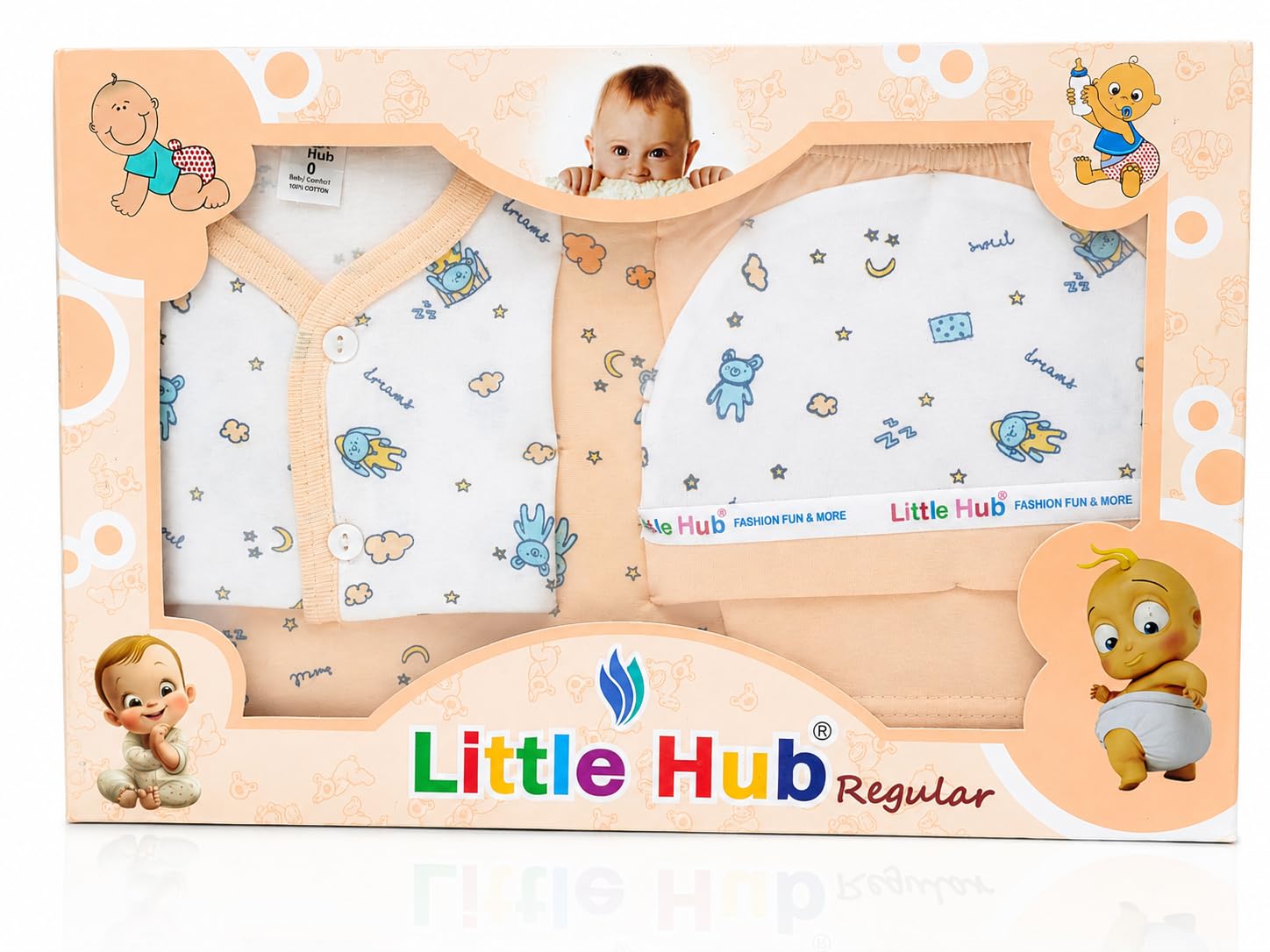 Little Hub Regular Baby Clothing Gift Set, 100% Cotton | Newborn Size 0, Top & Bottom Set, Teddy Bear Print, Soft Baby Comfort, Button-Front Top-image-45