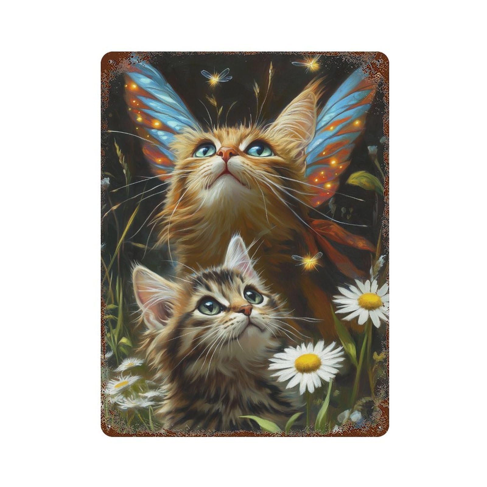 Enchanted Fairy Kittens Vintage Metal Tin Sign 15.7"x11.8", Vintage Wall Decor for Garage, Pub Or Kitchen