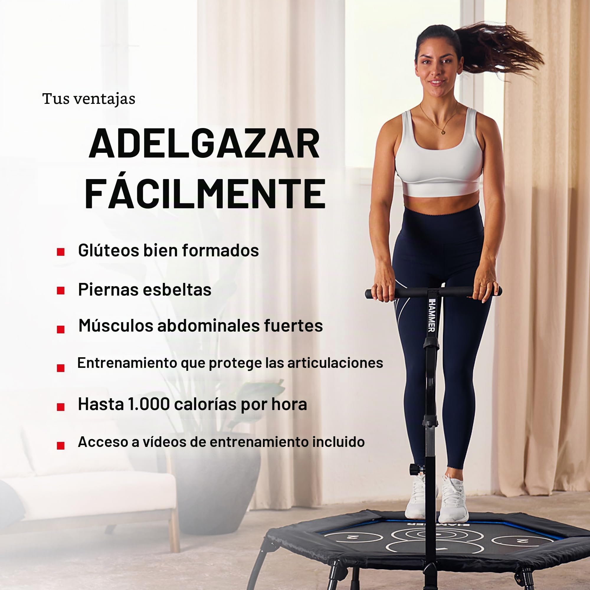 Hammer - Trampolín de fitness Cross Jump, superficie de salto de 98 cm, tecnología patentada, mango ajustable en varias alturas, potente, hasta 130 kg de peso del usuario