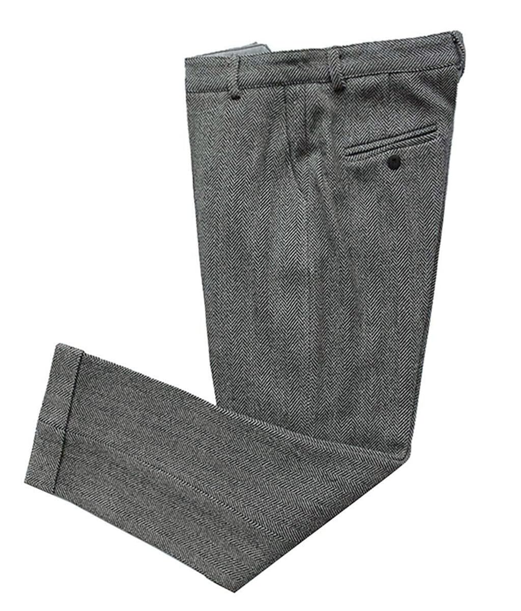 Solovedress Herren Vintage Tweed Kleid Hosen Herringbone Regular Fit Business Anzug Hosen