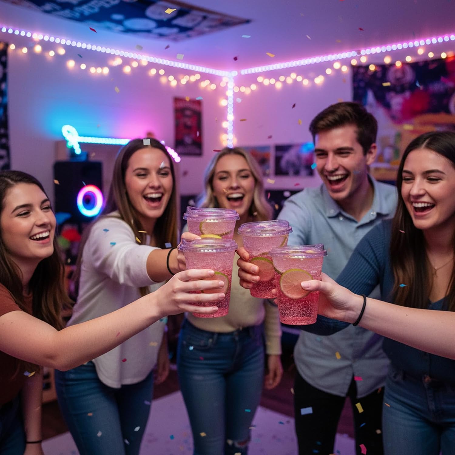 12oz Disposable Stemless Glasses With Strawless Sip Lids,PET Solo Disposable Cups ,Party Clear Plastic Wine Glasses for Parties Birthday,Wedding,Meeting,Christmas Party Supplies. (50, Pink) - Image 6