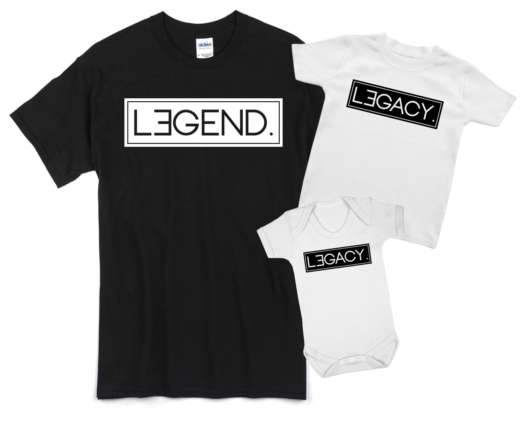 ART HUSTLE Legend and Legacy Father and Baby Matching Outfits (Black and White - Mens Medium - Baby 6-12m Bodysuit)