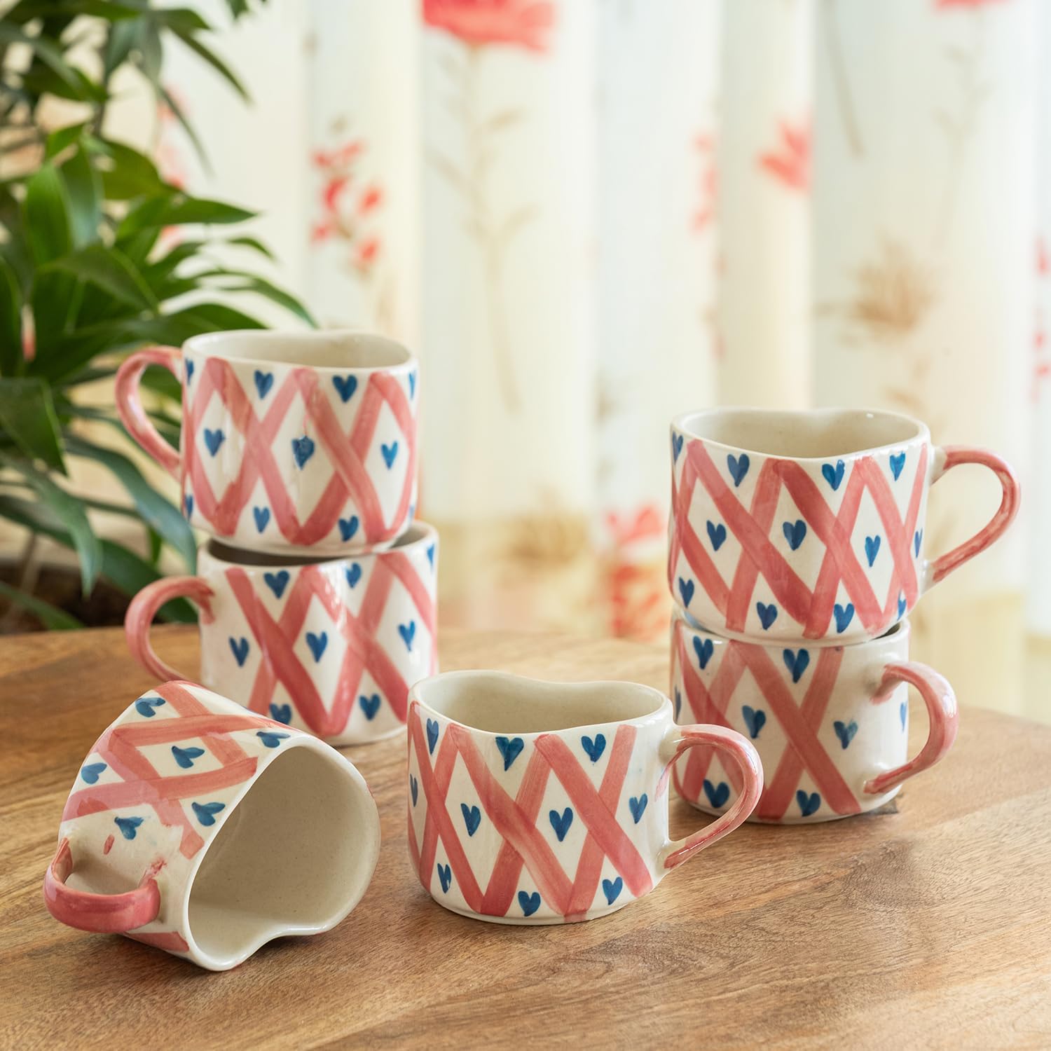 Colourful Hearts Ceramic Coffee Mugs - Set of 2 -18