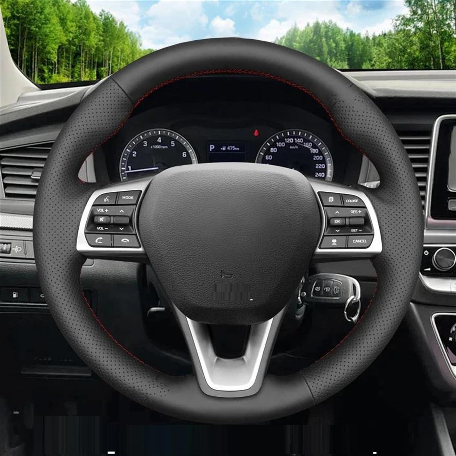 Lenkradhülle Aus Perforiertem Leder Mit Autogeflecht Für Hyundai Für Sonata VII (LF) 2017–2018 (3-Speichen-O-Form) 2015–2019 Teile(Genuine Leather13)