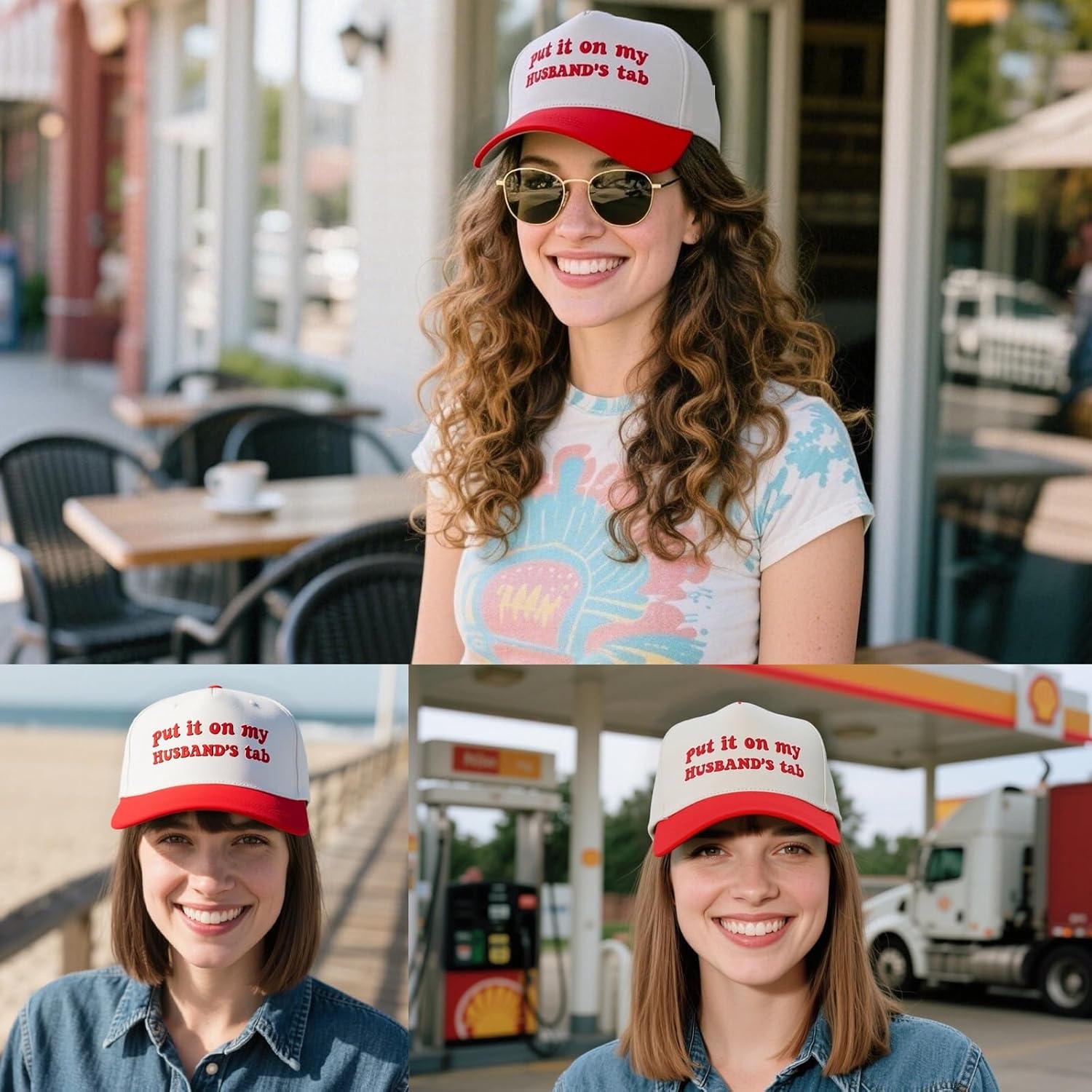 Funny Trucker Hats Embroidered Vintage Snapback Hat for Women Put It On My Husband's Tab Hats Gag Gifts Baseball Cap Red - Image 2