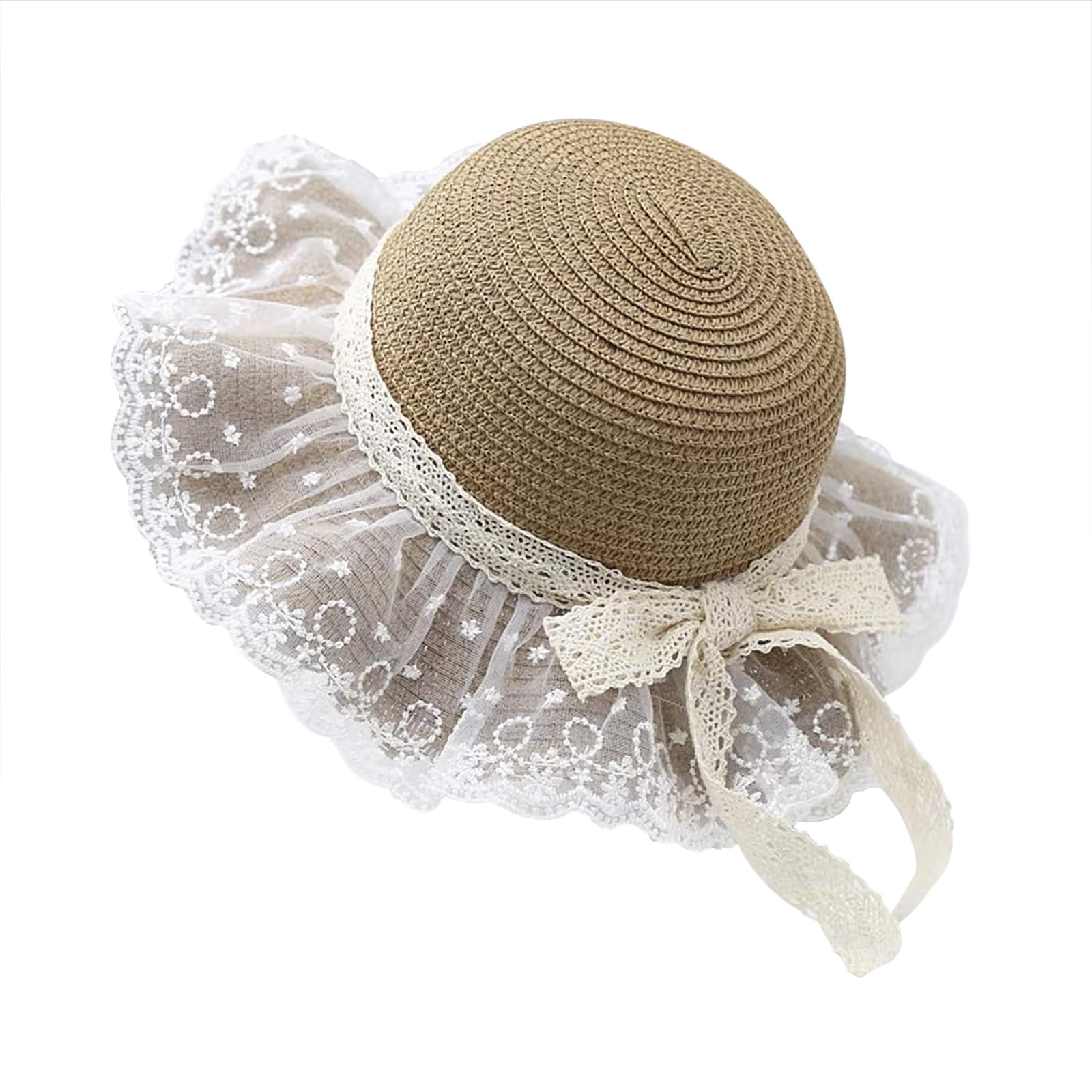 OhMill Chapeau de Paille Enfant Chapeau de Soleil avec Dentelle Capeline Fille Chapeau de Plage Chapeau d'Été à Large Bord Anti-Solaire Respirant pour Enfants 2 à 6 Ans